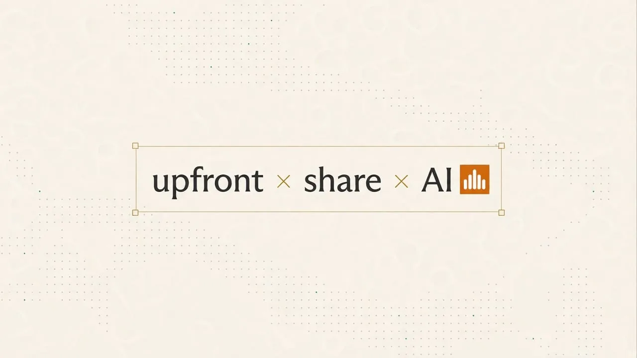upfront × share × AI typography lockup with Lex mark